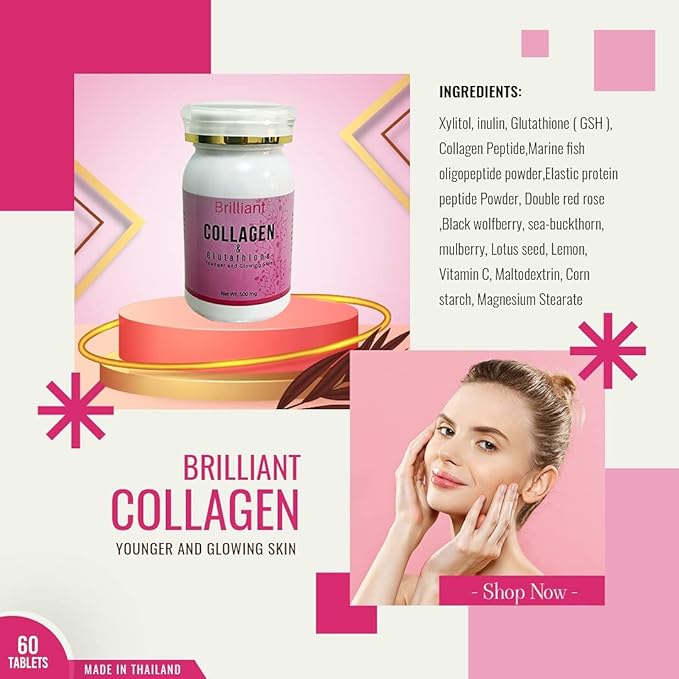 BRILLIANT COLLAGEN & GLUTATHIONE FOR YOUNGER AND GLOWING SKIN, 60 TABLETS
